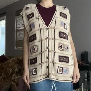 Cream and brown purples vintage knit vest knit